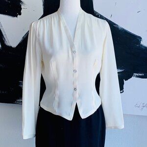 _ Max Studio vintage off-white semi-sheer silky crêpe waistcoat blouse- Fits 4-6